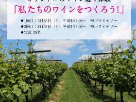５月２６日（日）開催　「私たちのワインをつくろう！　オリジナルワイン造りin 神戸ワイナリー」　参加者全員の名前の入った神戸ワインつき！